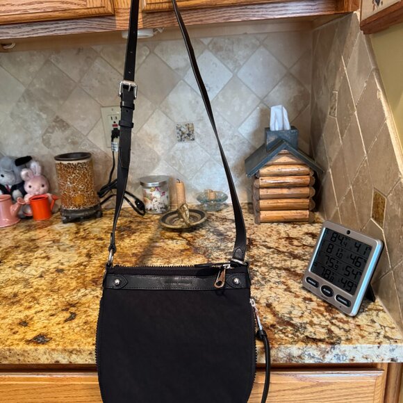 Rebecca Minkoff Nylon Crossbody Purse Leather Trim Adj Strap Black 9" x 9" x 2" - Picture 7 of 9